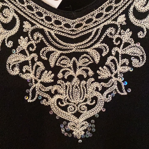 NWT Talbots sweater Black w/ embroidery sequins Lg - Picture 4 of 7